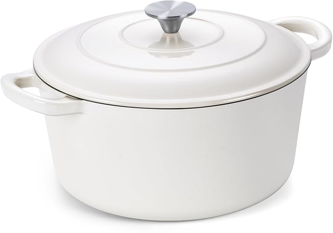 Onader 6 Quart Dutch Oven Pot with Lid, Enameled Cast Iron Round Dutch Oven for Sourdough Bread Baking - White