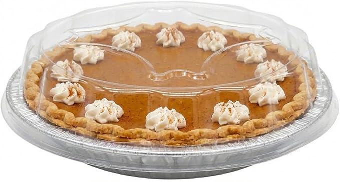 9" Aluminum Foil Pie Pans 1 1/4" Extra Deep with Clear Dome Lids - Made in USA Disposable Tins (Pack of 10 Sets)