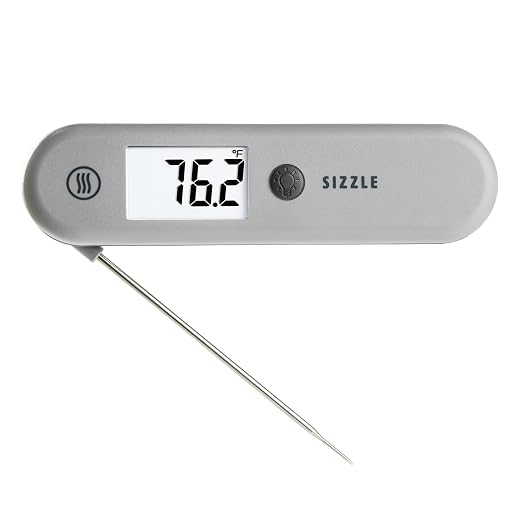 ThermoWorks Sizzle Digital Meat Thermometer – Instant Read in 2 Seconds, Waterproof, Folding Probe with Magnetic Back, Auto-Rotating Backlit Display, for Cooking Food, Grill & BBQ - Dove Grey