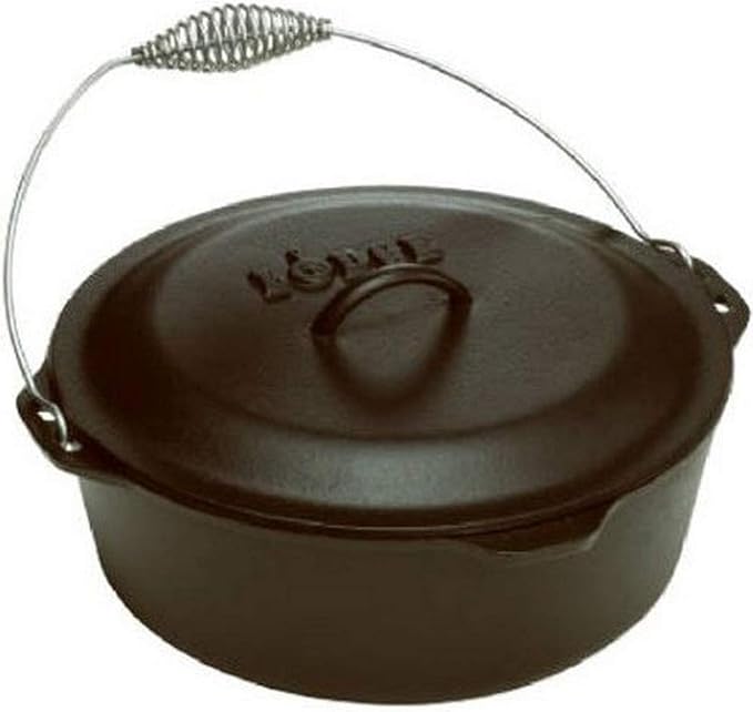 Lodge Seasoned Cast Iron Dutch Oven with Bail Handle - Heavy Duty Campfire Ready Cooking Pot with Lid for Indoor& Outdoor Cooking - 7 Quart