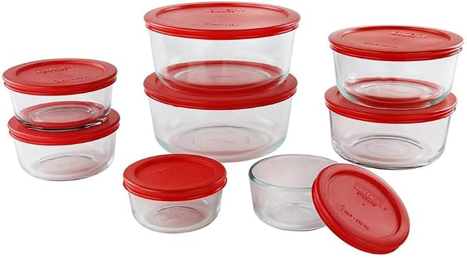 Pyrex Simply Store (8-Pack) Glass Food Storage Containers Set | Meal prep containers (1, 2, 4 & 7 cup) with BPA-free plastic lids, microwave & dishwasher safe