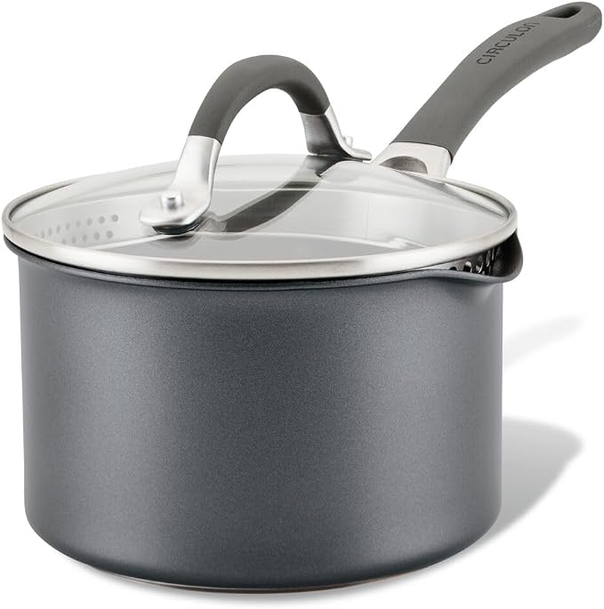 Circulon A1 ScratchDefense Nonstick Saucepan with Lid, 2-Quart, Induction | Straining Lid For Easy Draining, Durable Nonstick Coating For Everyday Cooking, in Graphite