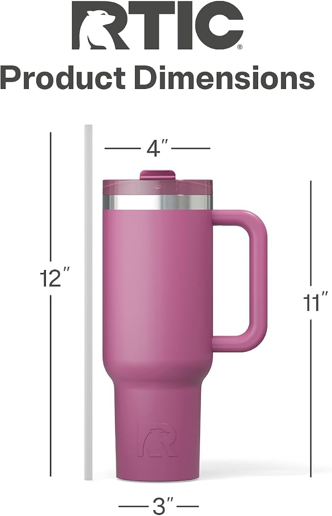 RTIC 40oz Road Trip Tumbler, Insulated, Ceramic Lined, Orchid | with Lid, Handle and Straw, Stainless Steel Metal Cup, Portable for Hot and Cold Drinks, Coffee, Car, Camping, Travel
