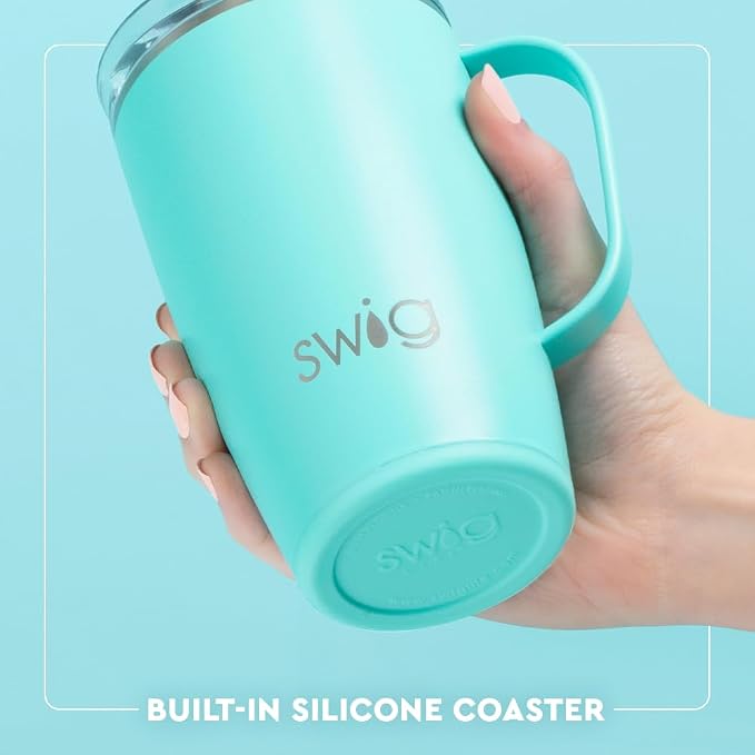 Swig Life 18oz Insulated Travel Mug with Handle & Lid, Lemon Meringue | Triple Insulated Stainless Steel - Handle & Lid Included - Keeps Coffee Hot or Cold - Cup Holder Friendly