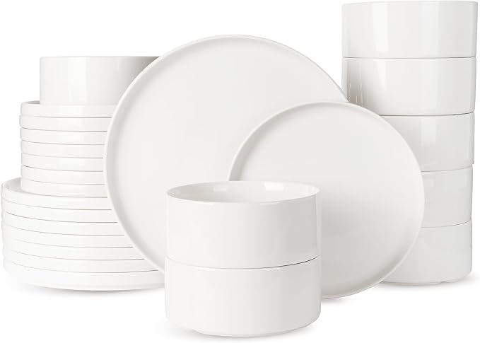 Famiware Porcelain 24-Piece Dinnerware Set, White | Plates and Bowls for 8, Dishwasher & Microwave Safe, Chip & Scratch Resistant, Ideal for Everyday & Formal Use