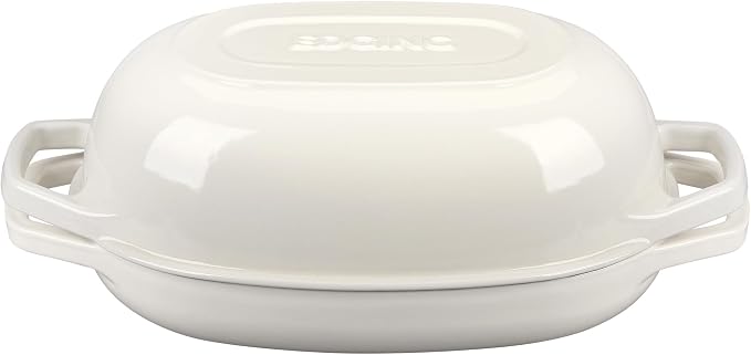 EDGING CASTING Enameled Cast Iron Oval Dutch Oven Pot with Lid, Dutch Oven for Sourdough Bread Baking, Bread Oven, Bread Dutch Oven, Oval Bread Pan, 5qt, White