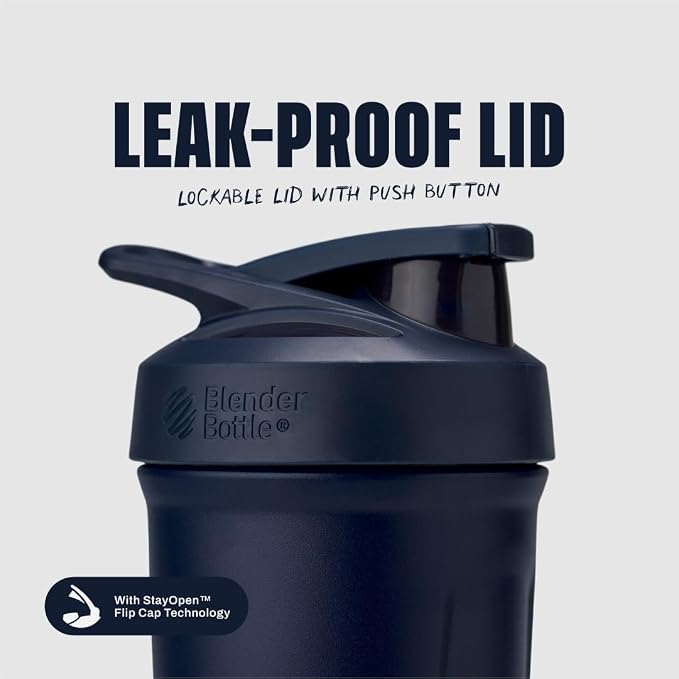 BlenderBottle Sport Flip Stainless Steel Shaker Bottle 24 oz Navy