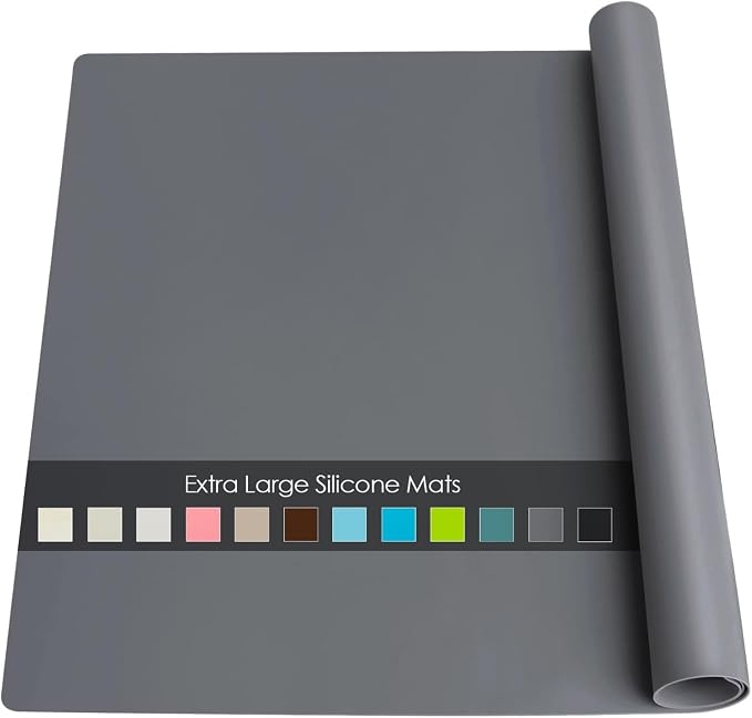 Extra Large Silicone Mat, 31.5x16.9 Large Silicon Placemats for Kids, Heat Resistant Matt for Kitchen Counter Non-Stick Table Mat for Dough and Pastry, Silicone Craft Mat for Kids, Dark Gray