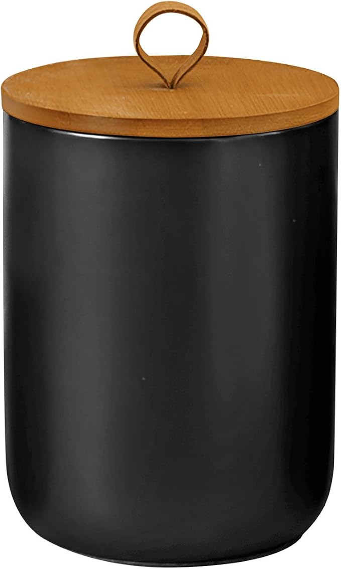 Ceramic Storage Jars, Modern Airtight Canisters with Wooden Lid (Black medium)