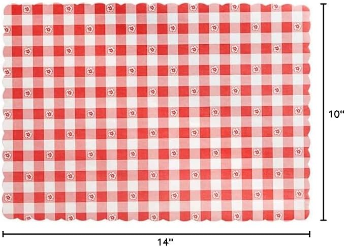 Disposable Paper Placemats – Premium, 50 Pack of Red Scalloped Edge Placemats, Perfect Size 10x 14