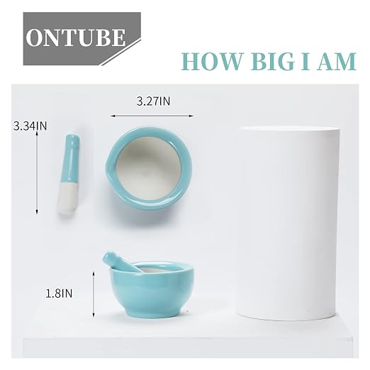 Mortar and Pestle Set (3.2 Inch-Turquoise) | Ceramic stoneware, sturdy, multi-purpose, spice/herb/pill, easy-clean, non-slip, comfy, dishwasher-safe, compact, elegant