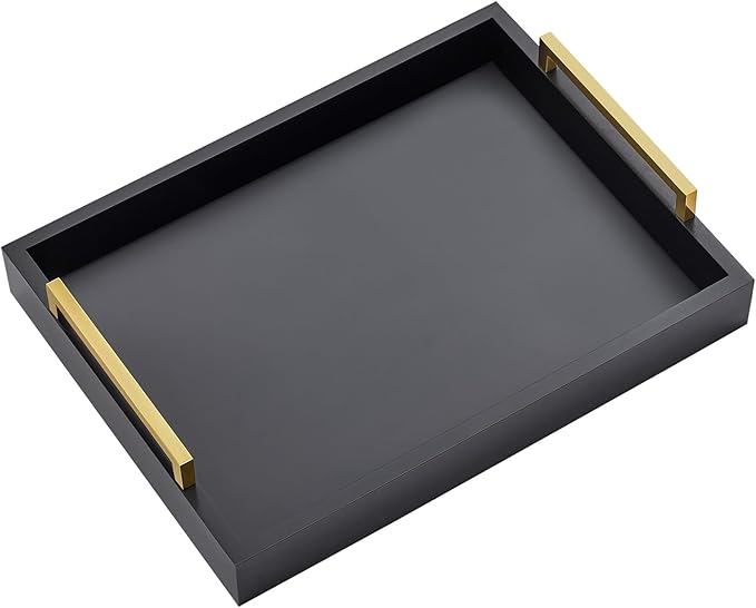 16"x12" Serving Trays with Handles, Black Decorative Serving Tray, Ottoman Trays for, Living Room, Bathroom, and Outdoors Decorative Trays (Black)