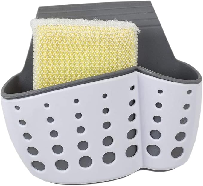 Sink Caddy Sponge Holder- Kitchen Sink Soap Holder-Plastic Saddle Faucet Caddy-Double Organizer for Brushes, Sponges, Soap, Utensils - Good Drainage
