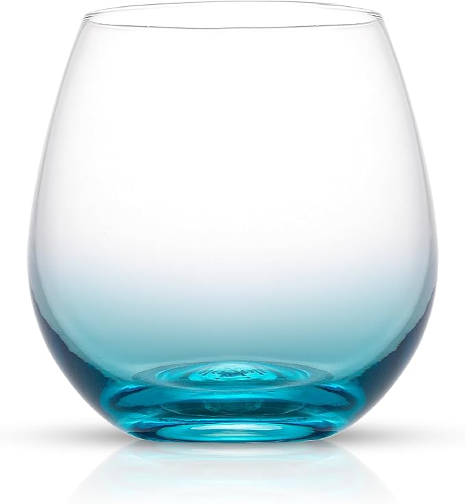 JoyJolt Hue Stemless Wine Glass Set, Large 15 oz Stemless Wine Glasses Set of 6 for White Red or Water, Short Glass Tumblers, No Stem Margarita Glasses, Colored Tumbler