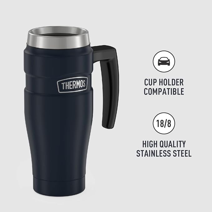 THERMOS Stainless King Vacuum-Insulated Travel Mug with Handle-16oz,Midnight Blue-Thermos Tumbler for Hot&Cold Drinks-Leak&Sweat-Proof Stainless Steel Coffee Mug with Lid for Commuting,(Pack of 4)