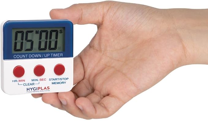 Hygiplas Digital Countdown Timer with Magnetic Back & Large Display | Loud 80dB alarm helps you multitask, while a foldaway stand and rear magnet offer versatile kitchen placement.