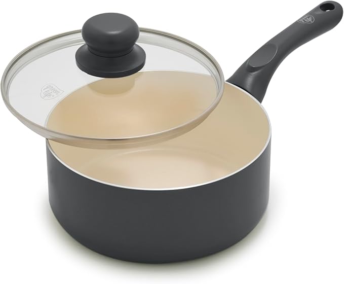 GreenLife 2QT Ceramic Nonstick Saucepan with Lid, Graphite Black | PFAS-Free Ceramic Nonstick Coating, Soup Pot, Induction Ready, All Stovetop Compatible, Stay-Cool Handles, Dishwasher Safe