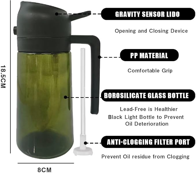 Kitchen Maiden 2 in 1 Oil Dispenser, New Kitchenmaiden 2 In 1 Oil Sprayer for Cooking，Olive Oil Dispenser Bottle Spray And Pour for Air Fryer, Salad, Frying, BBQ