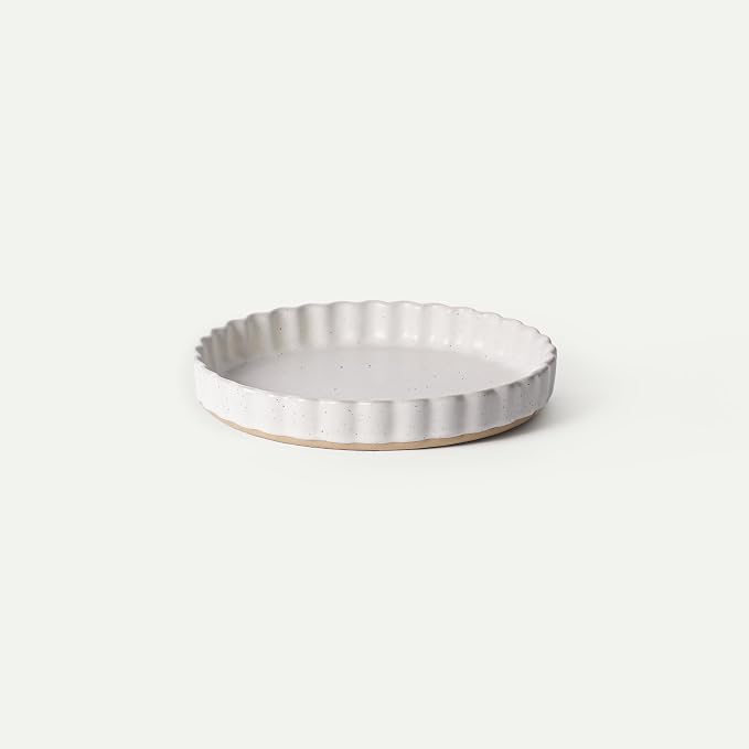 Mora Ceramic Tart Pan, 9.5 Inch Large Porcelain Baking Dish for Tarts, Quiche, Pie, Flan etc. Fluted Ruffled Edge, Oven, Microwave, Freezer, and Dishwasher safe - Great Gift For Bakers - Oat