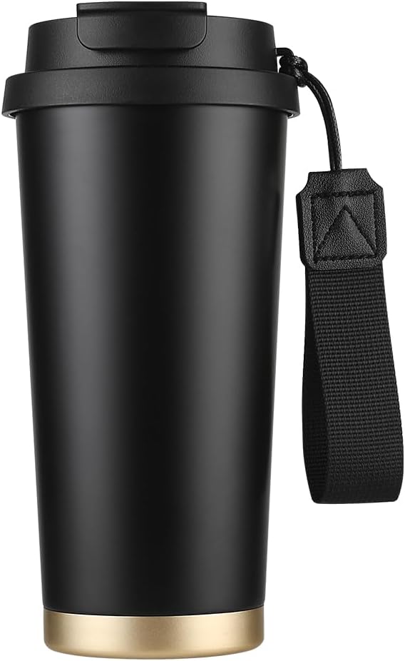 Funkrin Coffee Travel Mug with Flip Lid, 16oz Insulated Tumbler Cup with Ceramic Coating, Double Wall Vacuum Leak-Proof Tumbler for Office School Party Camping