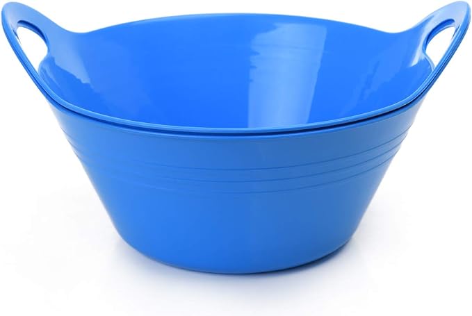 Mintra Home Plastic Bowls with Handles (4.5L Large 2pk, Blue)