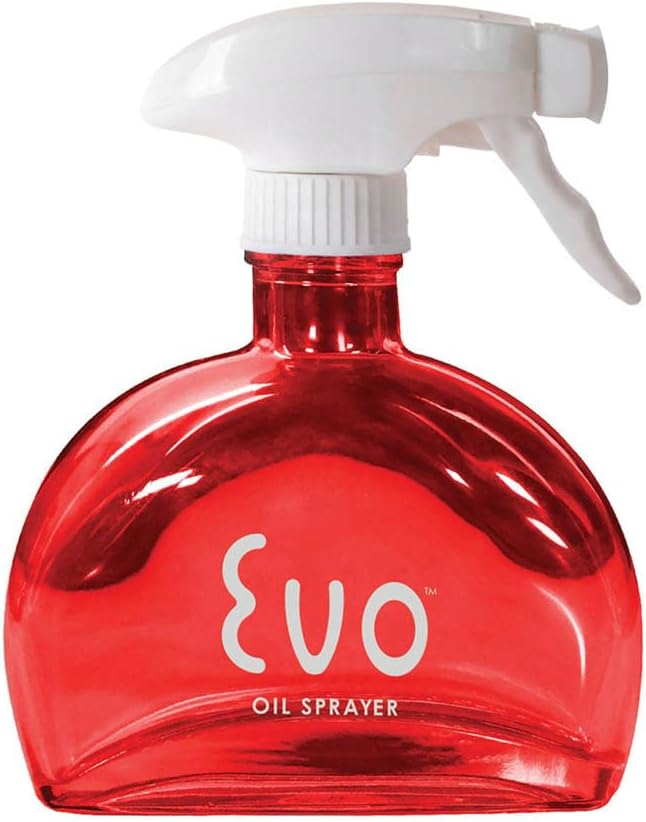 Evo Glass Oil Sprayer, Non-Aerosol For Olive Oil, Cooking Oils And Vinegars, Red, 6-Ounce Capacity, For Grilling, Roasting, Air Frying, Baking And Salad Prep