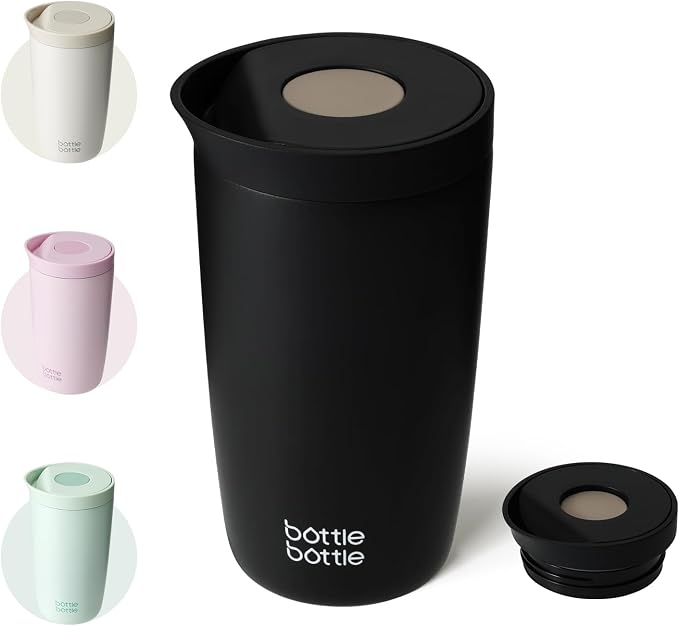 BOTTLE BOTTLE Insulated Coffee Tumbler with Push Button Lid 12oz(Black) | Leakproof,Stainless Steel Travel Mug,Keeps Drinks Hot & Cold for 6 Hours,for Office & On the Go