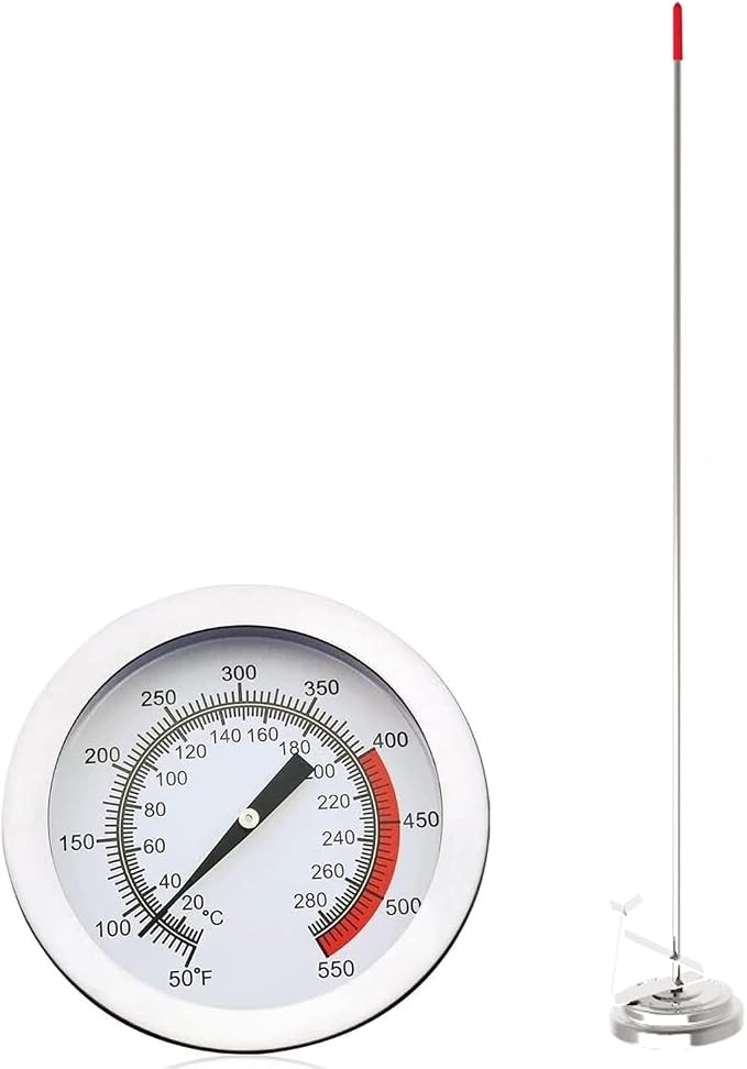 Lightbeam 16" Long Stem Deep Fry Thermometer with Pot Clip, Instant Read 2" Dial Meat BBQ Turkey Thermometer Candy Thermometer for Deep Fry, Turkey, Grill, Candy & Coffee etc