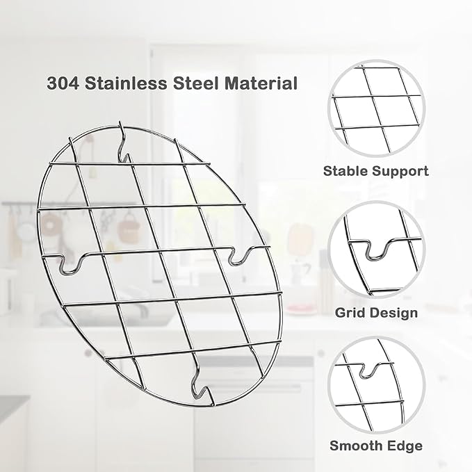 2 Pieces 304 Stainless Steel Cooling Racks, Roasting Rack | Round and Oval Shapes Included, Multi-Purpose Cooking Rack Set, for Baking, Roasting, Steaming and Cooling