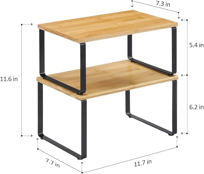NEX Bamboo Cabinet Organizer Shelf, Kitchen Counter Shelves Set of 4 | Stackable & Expandable Spice Rack, Space-Saving Pantry Organizers Bathroom Countertop Storage, Natural and Black