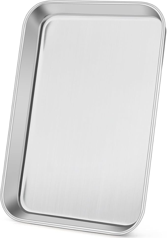 Leonyo Non-Toxic 9x13IN Stainless Steel Baking Quarter Sheet Pans | Commercial-Grade 13x9IN Metal Quarter Cookies Sheet For Baking, 1/4 Toaster Oven Baking Trays For Food, Dishwasher Safe