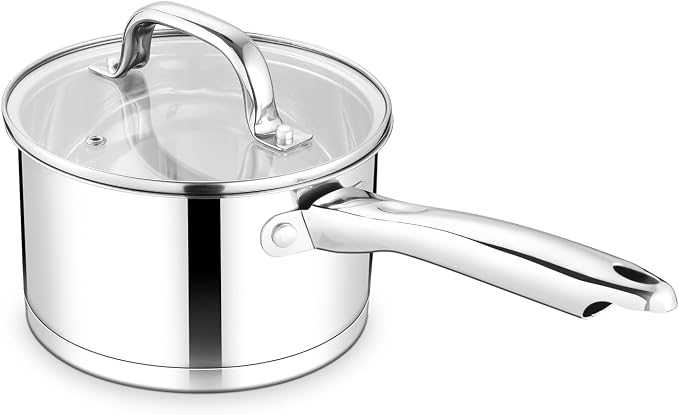 TeamFar 2 qt Saucepan, Stainless Steel Small Sauce Milk Pan with Lid | with Tri-ply Bottom for Cooking/Boiling/Stewing, For Induction/Gas/Electric, Non-Toxic & Heavy Duty, Dishwasher Safe