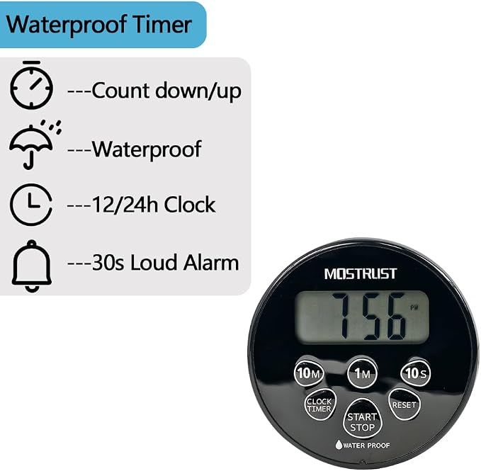 Digital Waterproof Shower Clock Timer | Bathroom Countdown Cooking Kitchen Timer with Alarm Magnetic-Back Stand, Ideal for Shower Bathroom