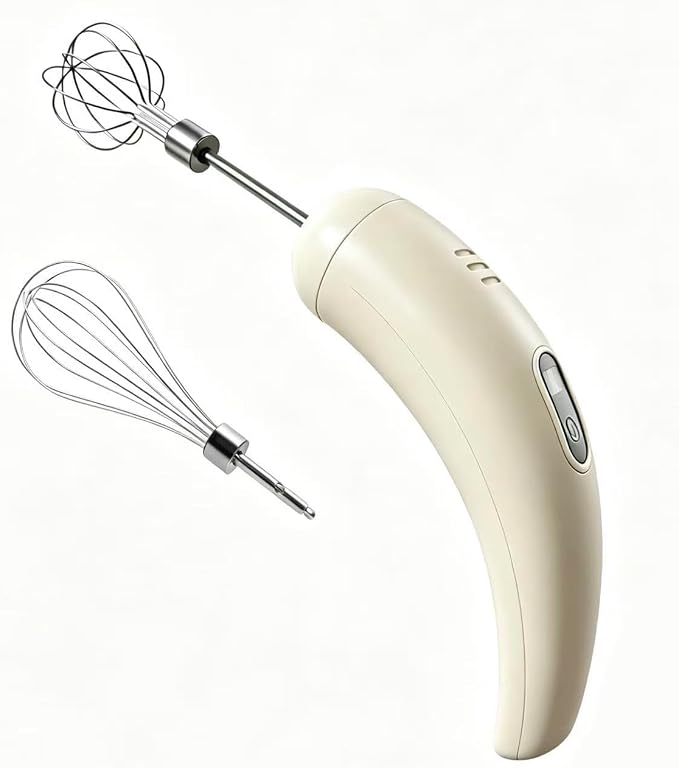 Cordless Hand Mixer with 5 Speed Modes, Handheld Electric Whisk, Hand Held Egg Beater with 2 Detachable Stir Whisks (White)