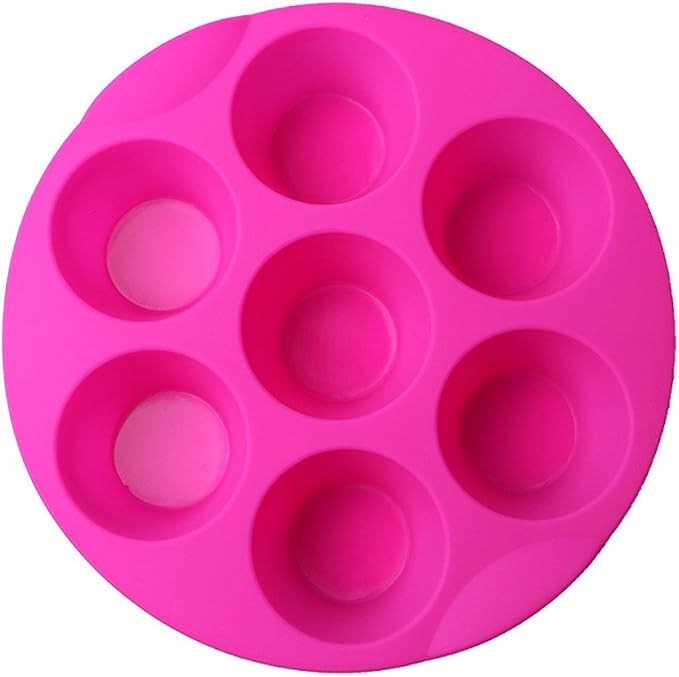 SHEbaking Silicone Muffin Pans for Air Fryer 7 Cavity Muffin Tray Cupcake Pan Nonstick Brownie Cake Mold Round Pudding Recipe Tray Bakeware
