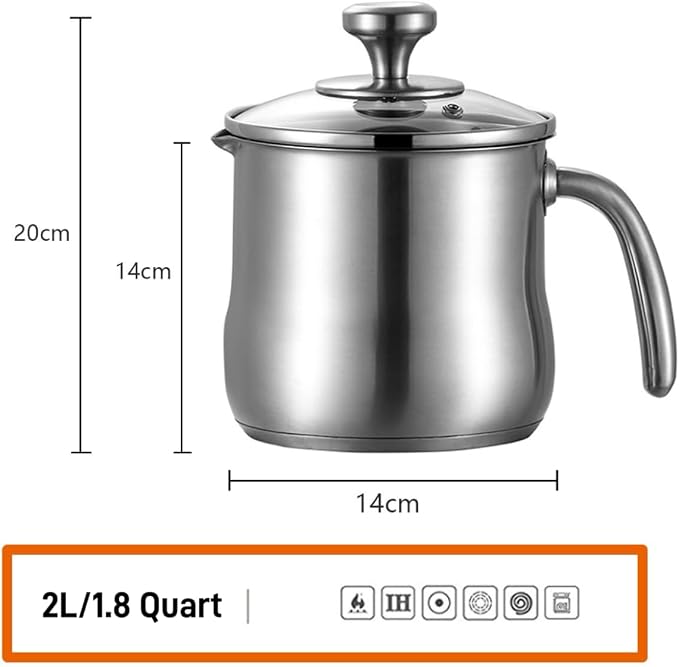 1.8-Quart Stainless Steel Saucepan with Pour Spout & Glass Lid – Perfect for Boiling Milk, Making Sauces, Gravies, Pasta & Noodles | No Coating, Easy Clean, Kitchen Essential