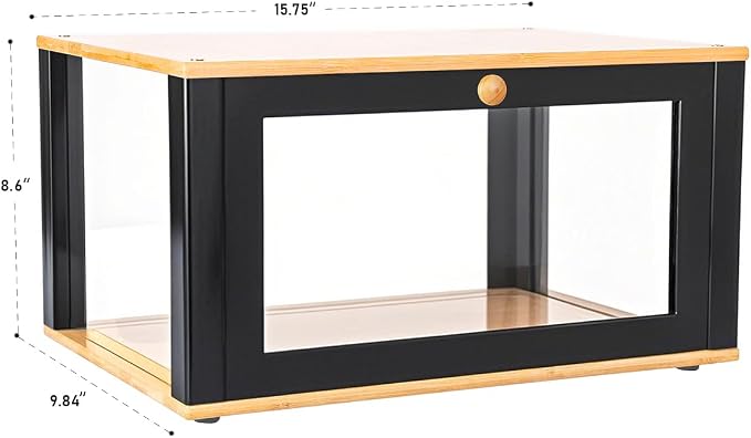 ETMI Bamboo Bread Box for Kitchen Countertop - Large Black Bread Box Pastry Display case(Classic style)