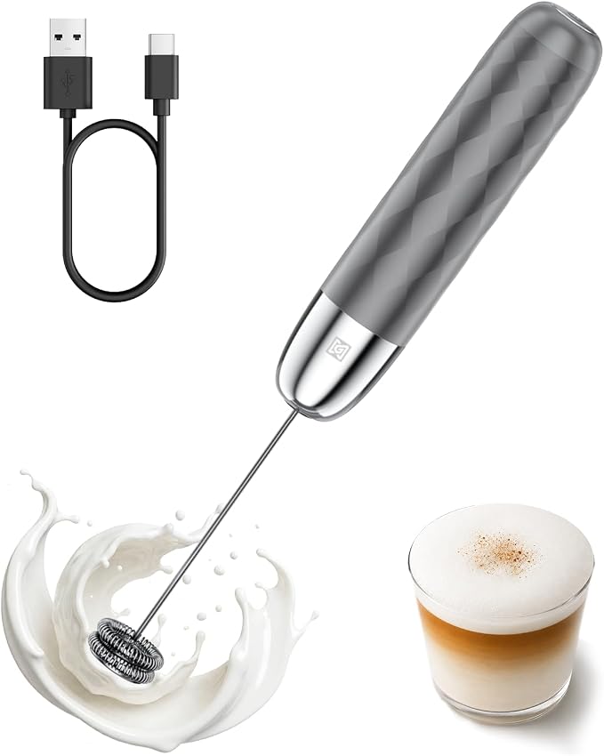 Maestri House Rechargeable Milk Frother, LunaFro Mini with Detachable Wand | 8000RPM Turbo Motor, 1200mAh lithium battery, Compact Design Milk frother Handheld for Lattes, Cappuccino, Matcha, No Stand