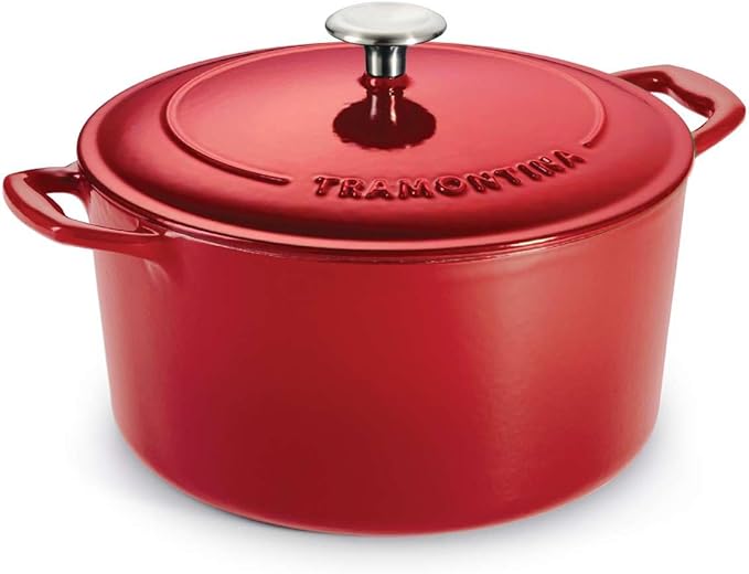 Tramontina Bestow Enameled Cast Iron 6.5-Qt Round Dutch Oven Pot with Lid | Great for Braising, Roasting and Bread Baking - Red