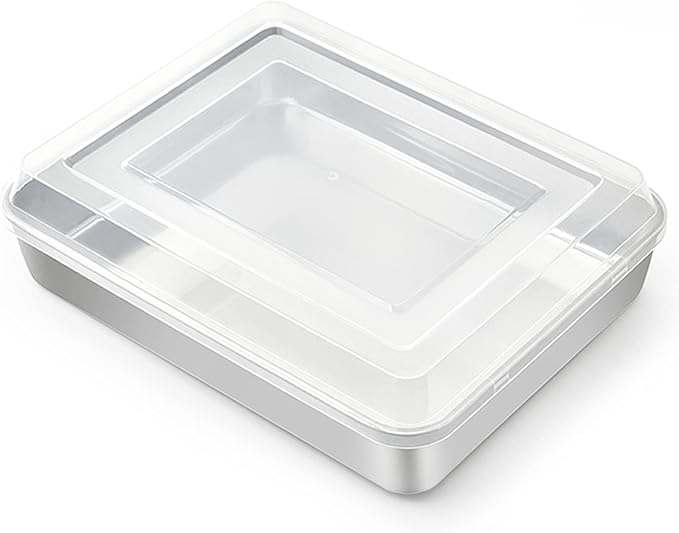 TeamFar Baking Pan with Lid, 9.3" x 7" Rectangule Cake Pan- 1Pan +1 Lid | Stainless Steel Lasagna Pans with Covers for Cake Brownie Casseroles, Birthday Party Outdoor, Healthy, Oven & Dishwasher Safe