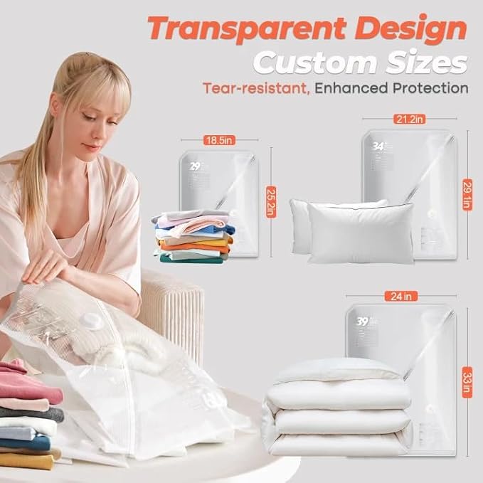 Vacbird 18 Pack Vacuum Storage Bags Set with Rechargeable Wireless Pump Large/Medium/Small Vacuum Seal Bags for Clothing Travel and Home, Compression Packing for Comforters, Blankets and Bedding