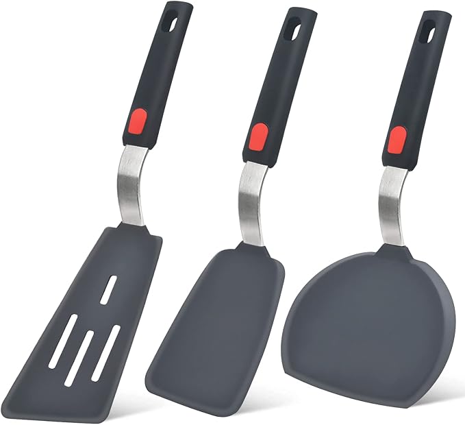 Beijiyi Silicone Spatula Turner Set of 3, 600°F Heat Resistant, BPA Free | Flexible Spatulas for Nonstick Cookware, Cooking, Flipping, Egg & Pancake, Non Scratch Kitchen Utensils, Dishwasher Safe