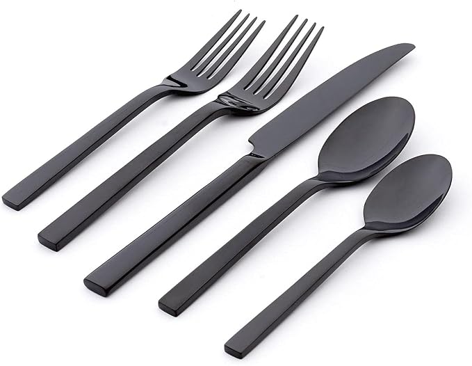 Oneida Chefs Table Midnight Matte 20-Piece Silverware Set for 4, Flatware | midnight, dishwasher safe | includes knives, forks, and spoons | heavy duty, cutlery set, utensil set