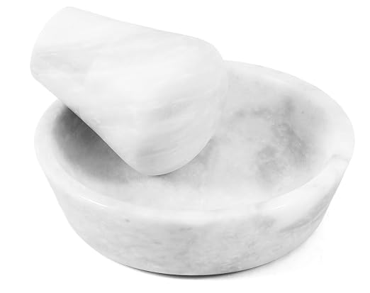 Mortar and Pestle Set, White Marble 5.5 Inch Wide Shallow Mortar with Pestle, Manual Spice Grinder for Herbs, Garlic, Ginger, Pesto, Guacamole, Salsa and Fresh Seasoning