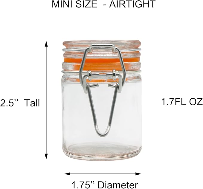 1.7 oz Mini Glass Spice Bottles, 24 Pack Small Glass Jars with Airtight Lid and Leak Proof Rubber Gasket, Empty Spice Containers with Labels for Home and Kitchen