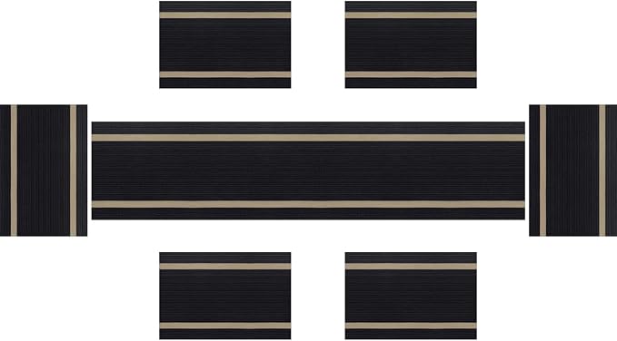Elegant Placemats and Table Runner Set, Stylish Durable Placemats Set of 6 for Home Wedding Hotel Decoration (Black)