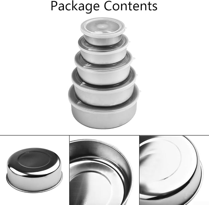Stainless Steel Mixing Bowls Set with Airtight Lids 5 Piece Nesting Storage Containers for Kitchen Food Prep Serving