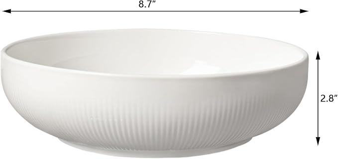 Set of 2 Serving Bowls- 9inch Extra Large Salad Bowls -Porcelain White Serving Bowls for Salad Soup Pasta and Dinner-Large Ceramic Bowl Set for Entertaining
