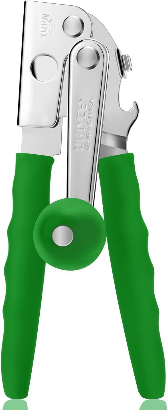 UHIYEE Commercial Can Opener Heavy Duty, Hand Crank for Large Cans, Green | Manual Can Opener, High-Carbon Blade, Extra-Long Handle, Oversize Knob, Built-in Magnet & Bottle Opener, For #10 Cans