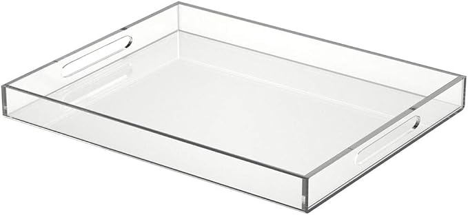 NIUBEE Acrylic Serving Tray 16x20 Inches -Spill Proof- Clear Decorative Tray Organiser for Ottoman Coffee Table Countertop with Handles | Spill-Proof tray for Coffee Table, Ottoman | Decorative Tray for Breakfast in Bed, Drink Serving & Home Organization